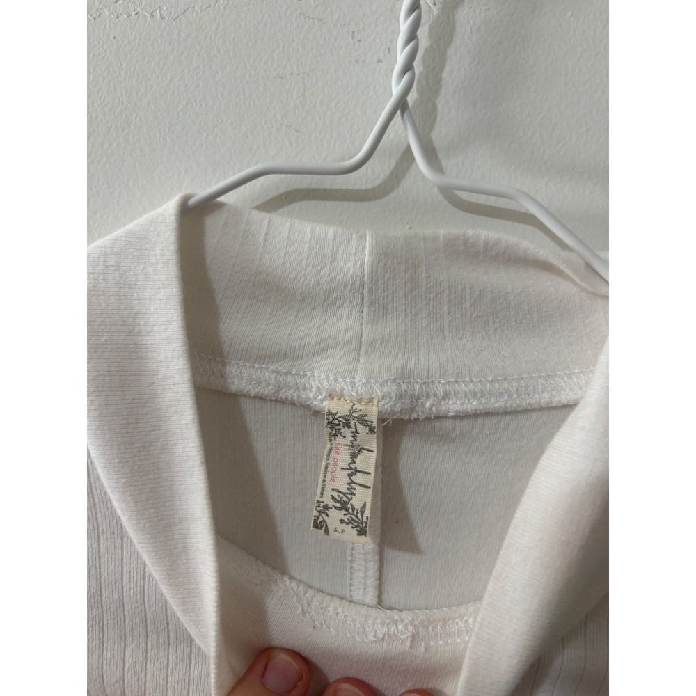 Free People Intimately Ribbed Mock Neck Long Sleeve Top Ivory White Small Cotton - Picture 5 of 6
